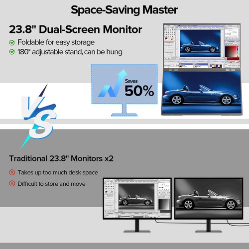 23.8" Dual Monitor 1920x1080 100Hz USB-C HDMI Gaming Laptop Extender Screen - Picture 5 of 7