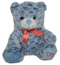 Teddy Bear Sitting Stuffed Animal 10" Sitting Pink Ribbon Hearts Nice Smile SA2