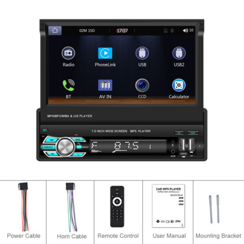 Autoradio 7" Singolo 1 DIN Wireless Apple Carplay Android BT Flip Out CAM - Foto 2 di 24
