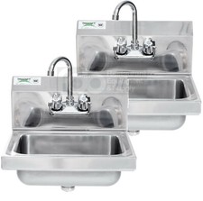 TWO 17" x 15" Hand Wash Sink w/ FAUCET Commercial Stainless Steel Wall Mount Kit