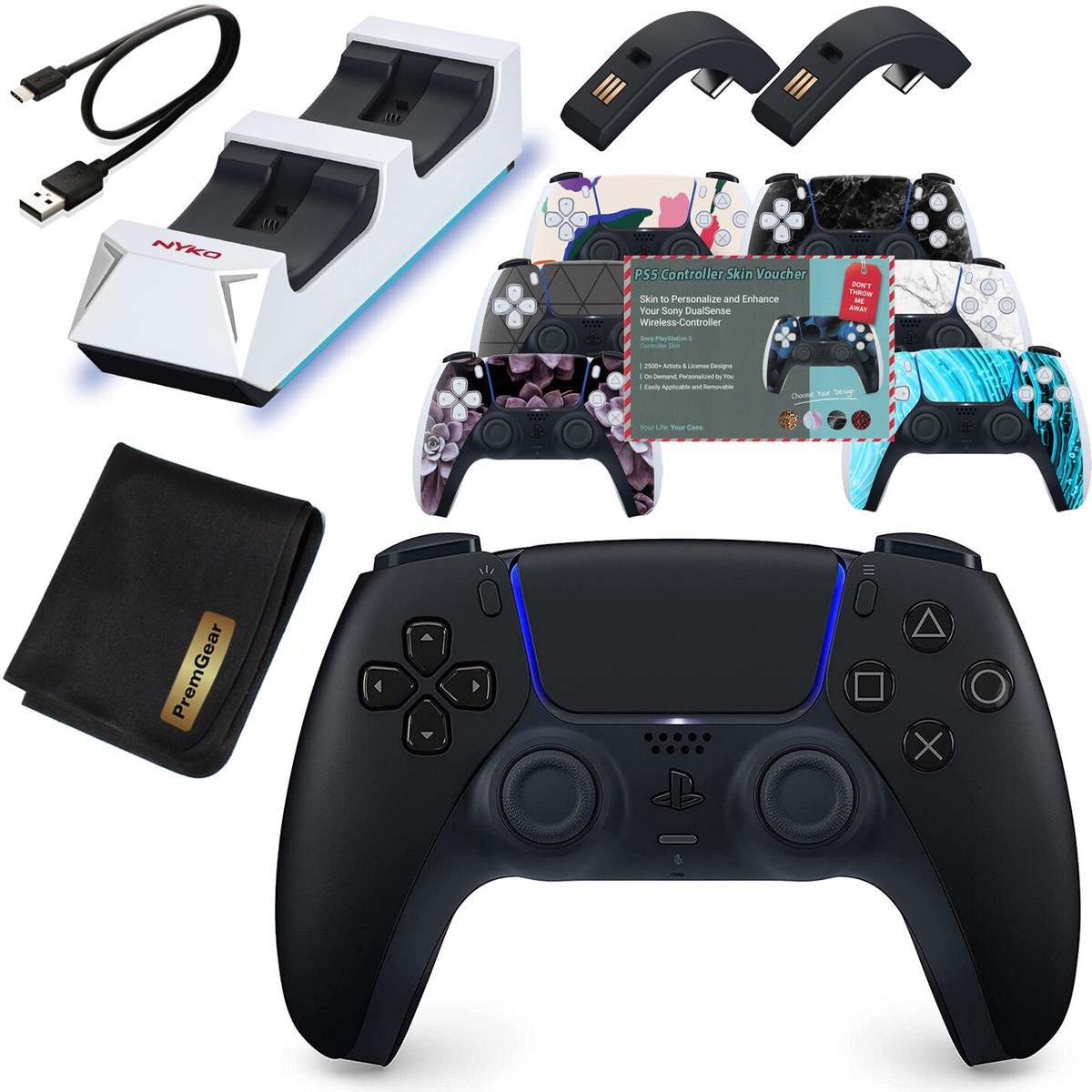 Sony DualSense PS5 Wireless Controller,Black + Charging Dock, Skin