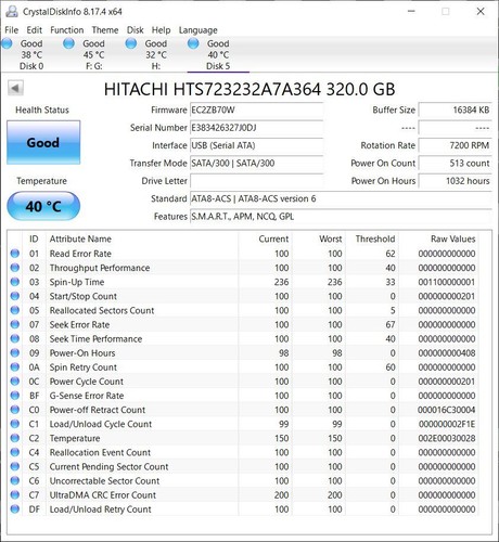 320GB HGST HTS723232A7A364 Z7K320-320 HDD pn: 0J13233 pcb: 220 0A90269 01 - Picture 5 of 5