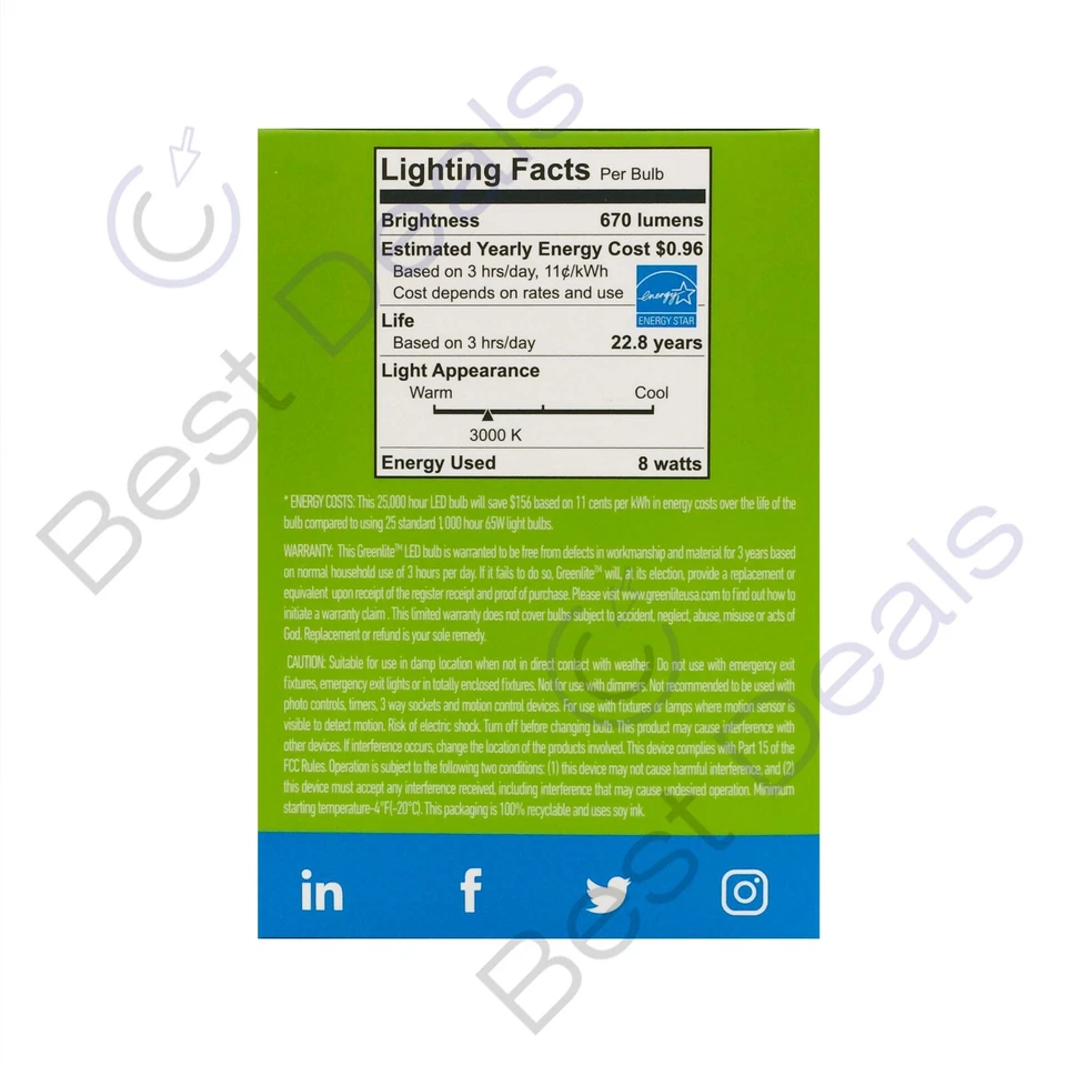 2 Pack Greenlite Motion Sensor LED 8W = 65W BR30 Floodlight Light Bulbs - Image 4 of 4