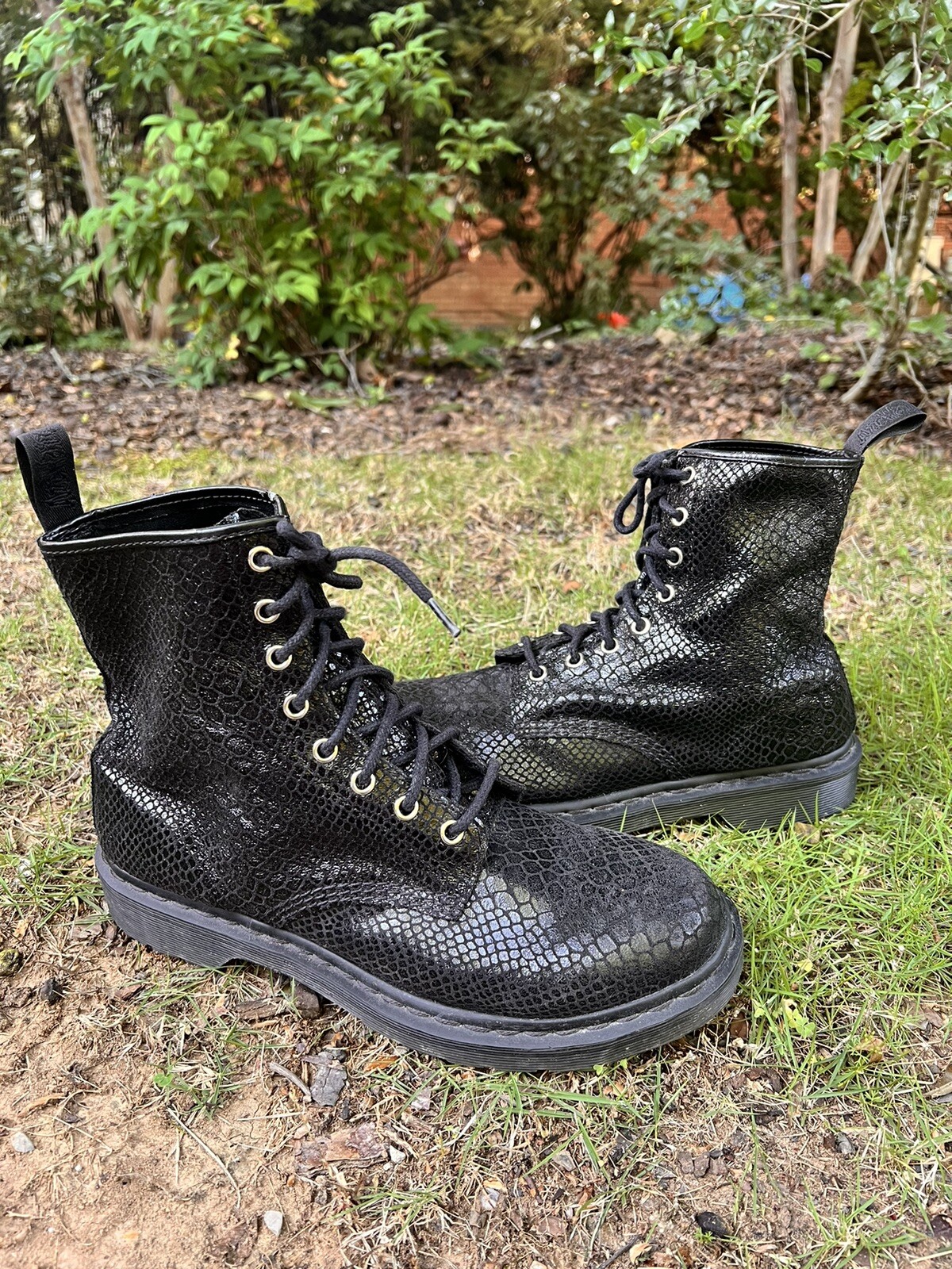 Dr. Martens 1460 Hi Shine Snake Combat Boots in Black… - Gem