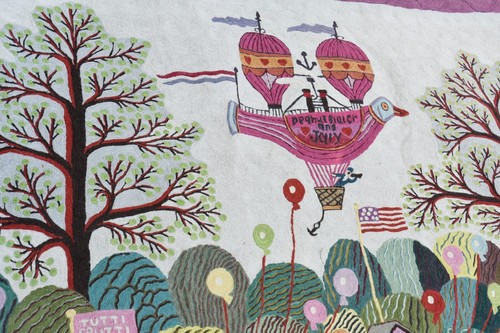 Vintage Chain Stitch Wall Hanging Tapestry Gulam Mohidin Kashmir 78 x 66" - Picture 10 of 15