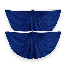 G128 2 Pack: Solid Blue Color Pleated Fan Flag 3x6 Ft Printed 150D Polyester