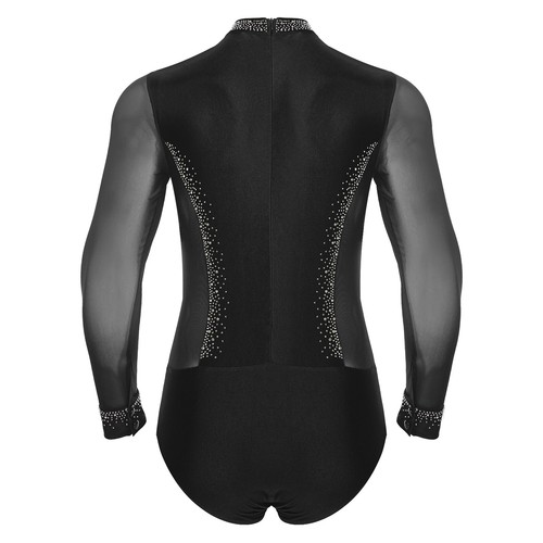 Herren Strass Tanz Langarm Netz Turnanzug und hohe Taille Hose Latein ChaCha - Bild 9 von 59