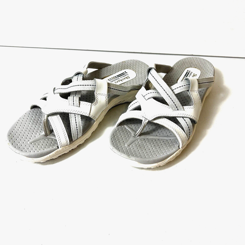 Skechers Outdoor Lifestyle Women 9 White Leather Sport Sandal Slip On Thong Flat - Picture 2 of 9