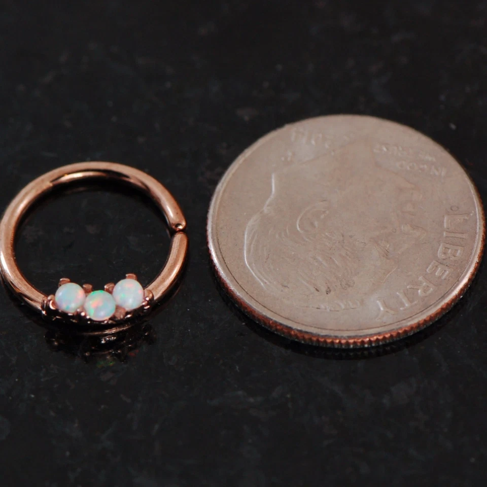 1 anillo aro plegable de tabique/cartílago enchapado en oro rosa ópalo blanco 16 g 3/8" Foto 2 de 2