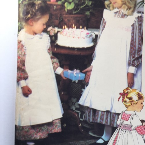 Vogue 1545 Childs Girls Dress Smocking Over Apron Retro Ladies New Uncut Pattern - Picture 4 of 11