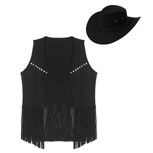 Damen Jacke Musik Weste Motor Fransenweste Hippie Cowboyhut Nieten Cowgirl 70er - Bild 39 von 50