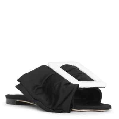 Manolo Blahnik Flariabi Flat Black White Pantoletten Sandalen Pantoletten 37 UK 4 UVP 675£
