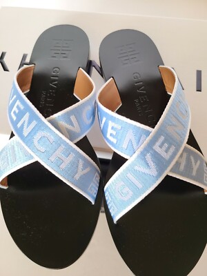 サンダル・ミュール GIVENCHY '4G' sandals Blue New Givenchy 4G Crisscross Flat Slide Logo Sandals Blue Sz