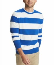 Tommy Hilfiger Men's Blue Signature Rugby Striped Crew-Neck Pullover Sweater