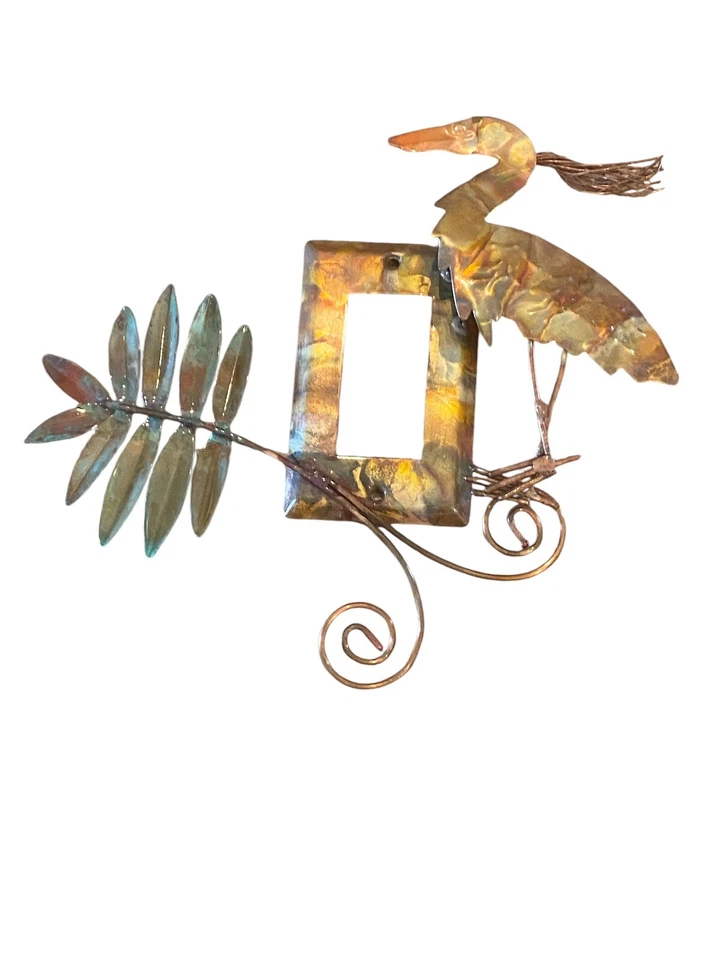 Juego de 2 cubiertas de salida de interruptor de luz de pájaro placa de pared turquesa cobre metal Foto 3 de 3