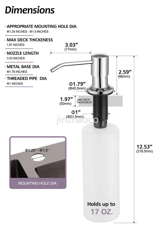500 ML Stainless Steel Head Soap Dispenser Kitchen Sink Hand Liquid Pump Bottle - Image 2 of 4