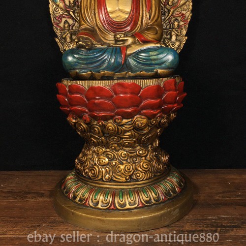 Estatua de Buda Shakyamuni Amitabha decoración color dorado cobre chino 14,8" - Imagen 3 de 9