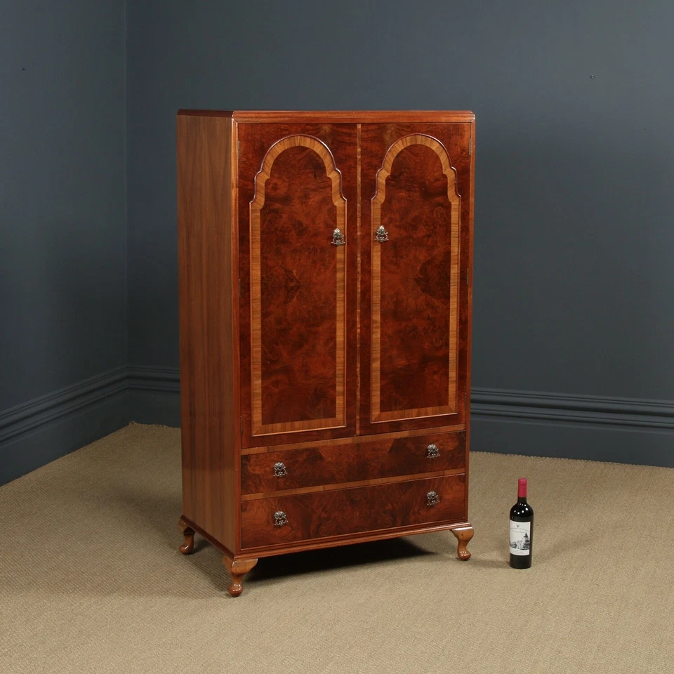 Antique Queen Anne Style Burr Walnut Small Wardrobe Armoire Tallboy (c. 1935) - Image 2 of 4