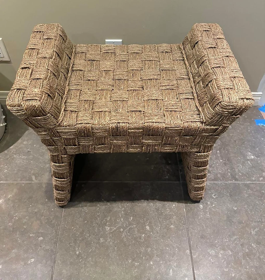 Checkered Weave Hyacinth Vanity Stool - Image 4 of 4