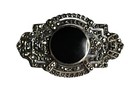 Deco Marcasite Sparkle Bar Brooch Pin Vintage 925 Sterling Silver Black Onyx Art