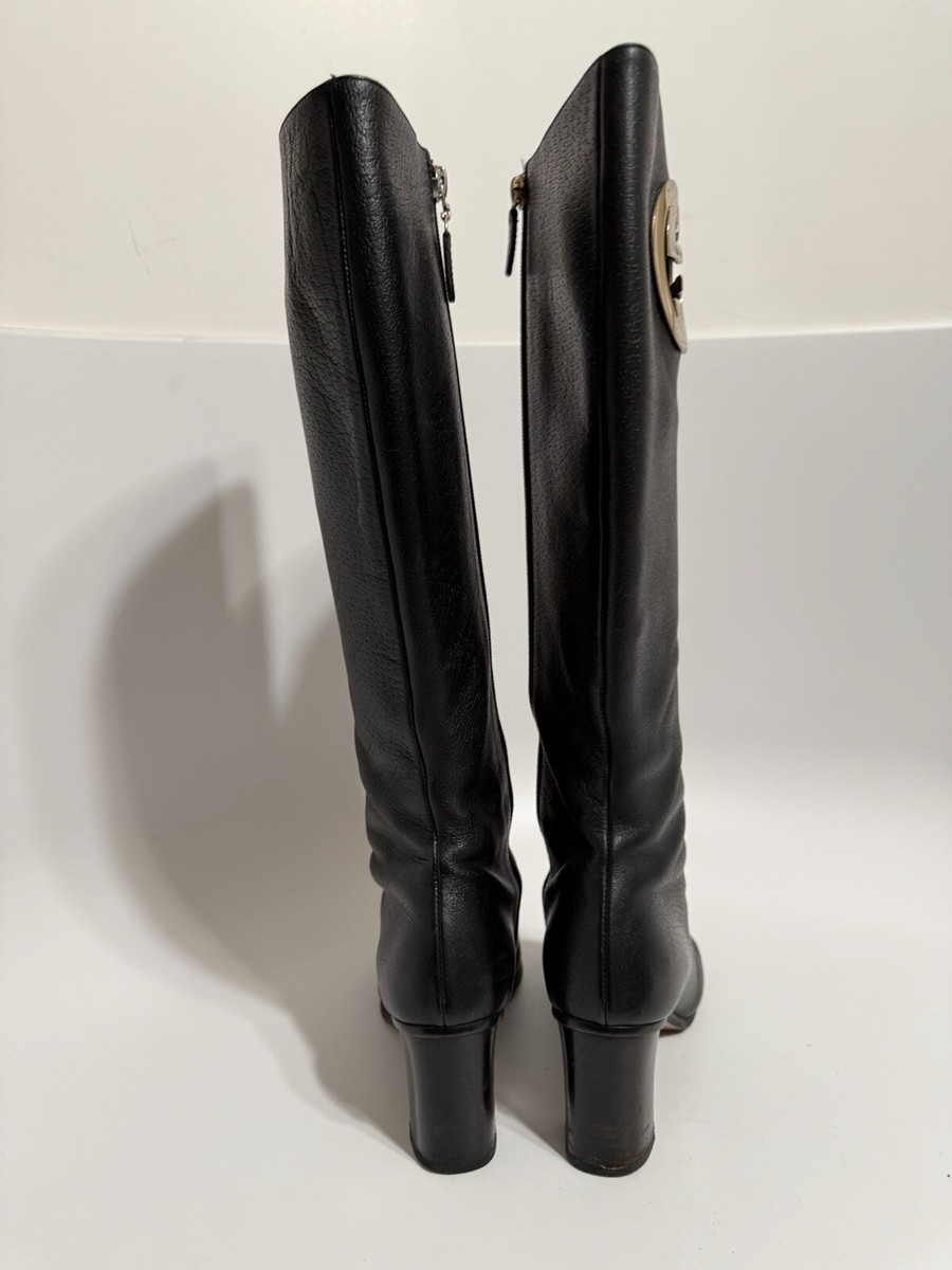 みたらし団子GUCCIグッチブラックレザーGGロゴブーツ37.5 Vtg Gucci
