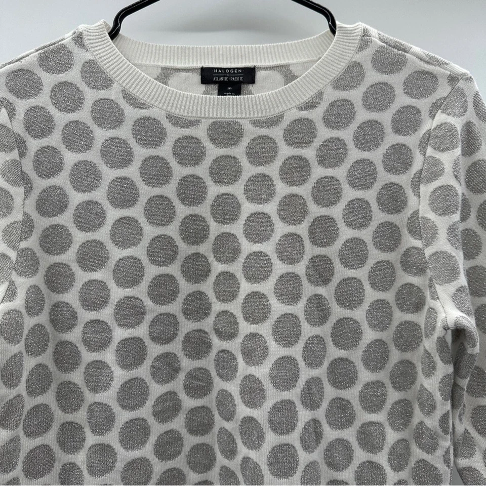 Halogen x Atlantic Specific White & Silver Glitter Long Sleeve Sweater Size M - Image 3 of 4