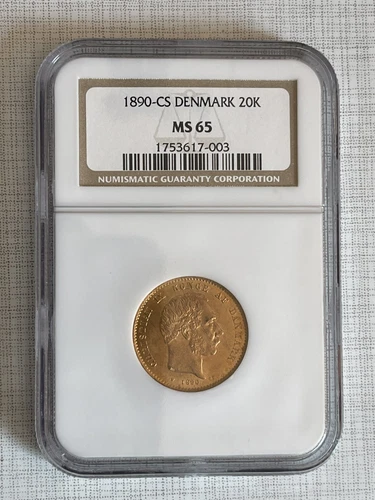 Denmark 1890-CS 20 Kroner Gold Coin NGC MS65 SKU#879