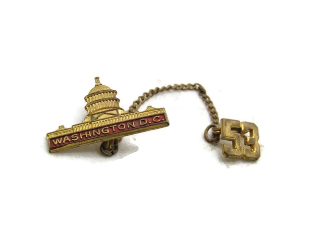 Washington D.C. 53 Lettered Pin & Chain Set Red & Gold Tone Washington D.C. 53 Lettered Pin & Chain Set Red & Gold Tone