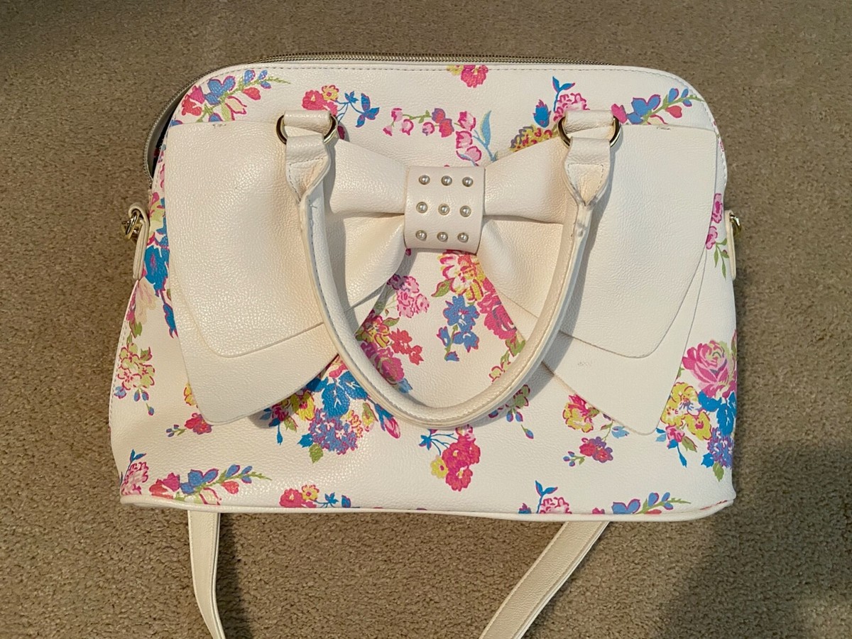Betsey Johnson Big Bow White Floral Purse Tote Crossbody Satchel