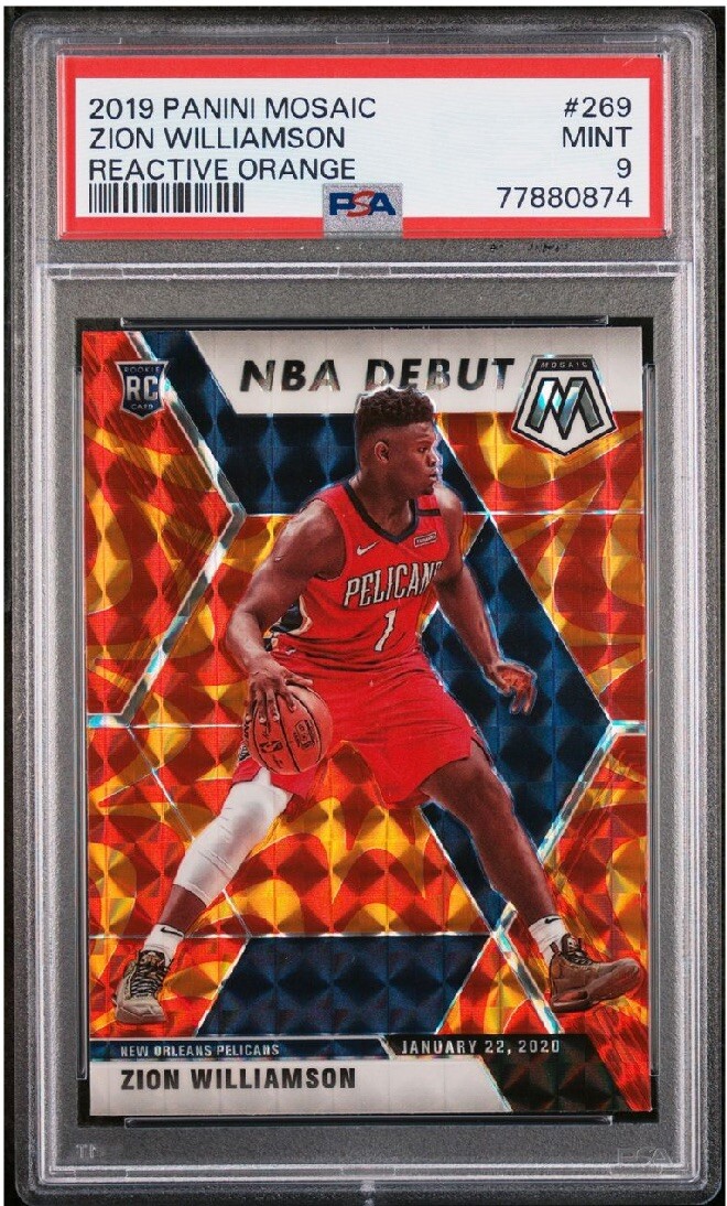ZION WILLIAMSON 2019-20 MOSAIC NBA DEBUT ROOKIE REACTIVE ORANGE RC PSA 9