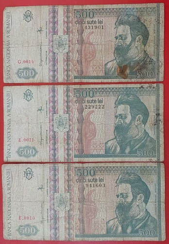 Romania Lot 3 pcs 500 Lei 1992 Pick 101 VG