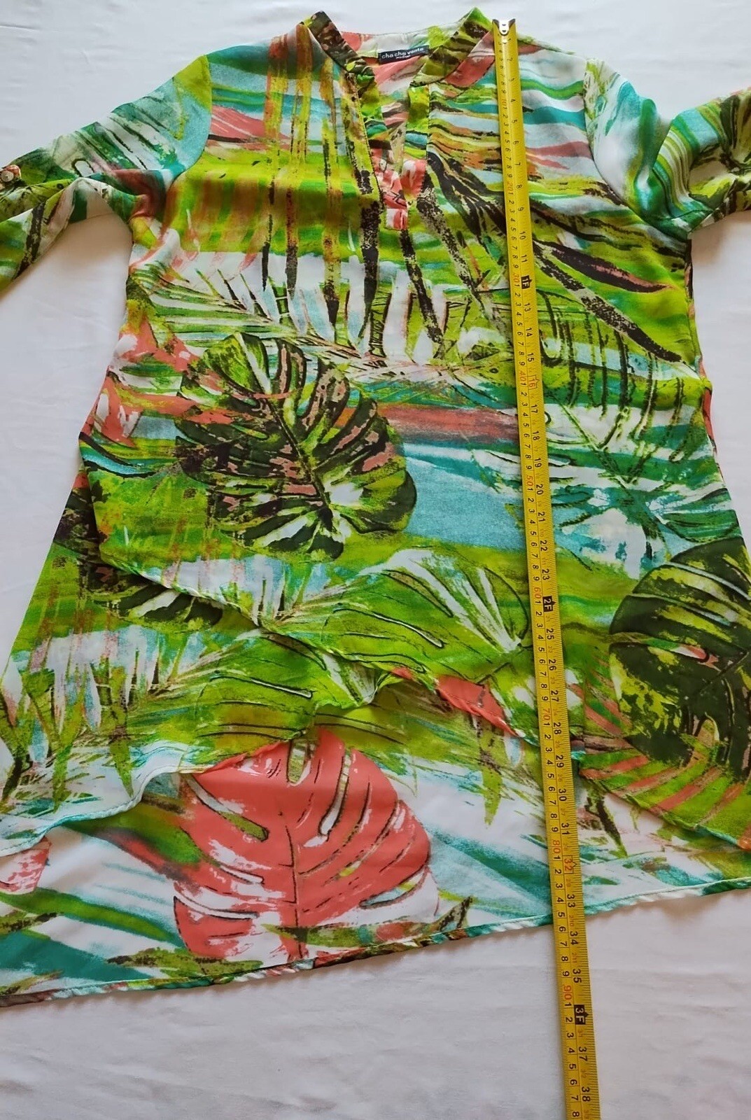 Cha Cha Vente Green Multi-Colored Split Neck 3/4 … - image 11