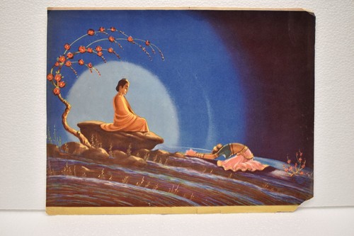 Estampado litográfico vintage Siddhartha Gautama el Buda mujer inclinándose colección - Imagen 1 de 3