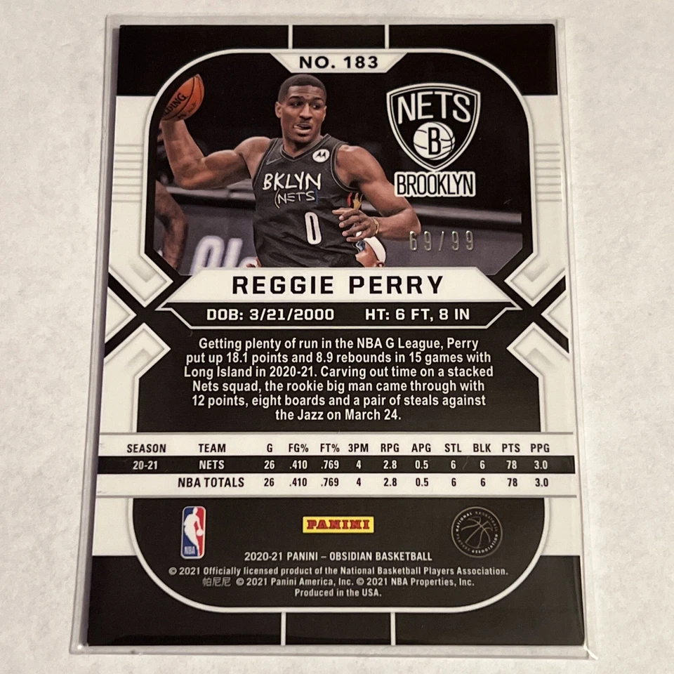 Panini 2020-21 Obsidian - #183 - Reggie Perry - Rookie Purple - 69/99 - Image 2 of 2