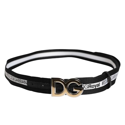 DOLCE & GABBANA Belt Black Cotton Metal DG Logo Gold Buckle 105cm