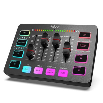 FIFINE Gaming Audio Mixer für PC, RGB Soundkarte für XLR Mikrofon, Audio I