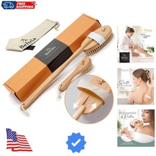 Dry Brushing Body Brush Set - Natural Boar Bristle Body Brush, Exfoliating Fa...