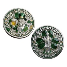 St. Patrick s Day Metal Commemorative Coin, Gold Green Irish Shamrock Faith Coin