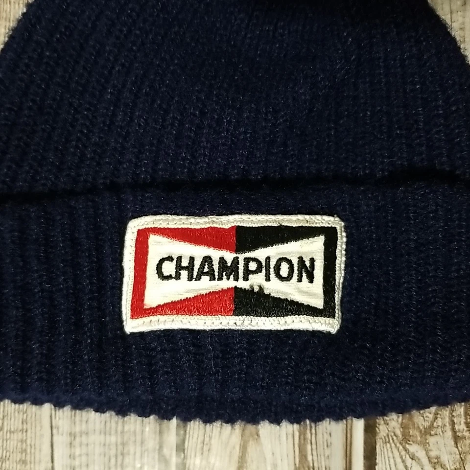 复古 Champion Spark Plugs 贴布针织豆豆帽蓝色冬季帽快速发货! — 第 2/4 张图片