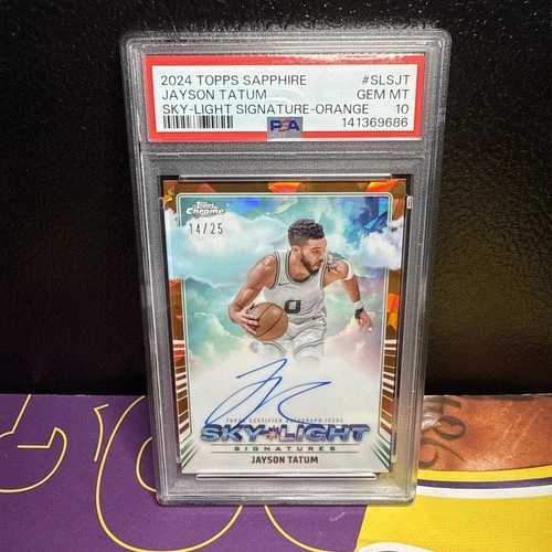 JAYSON TATUM 2024/25 TOPPS CHROME SKY LIGHT ORANGE AUTO /25 PSA 10 POP 3!
