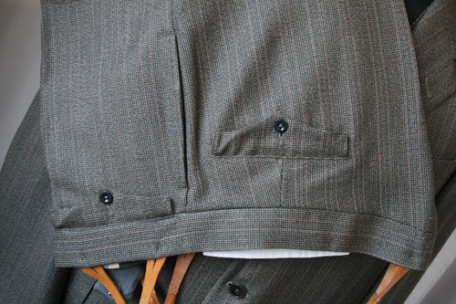 Vtg 1940s green stripe wool 3 pce suit braces working cuffs 42 W 38 L 30 revival - Picture 3 of 24