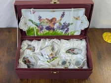 Queens Treasures Floral Miniature Porcelain Tea Set Tray & Decorative Box Party