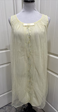 Vtg Yellow Aristocraft Negligee SZ M Embroidered Overlay Sleeveless