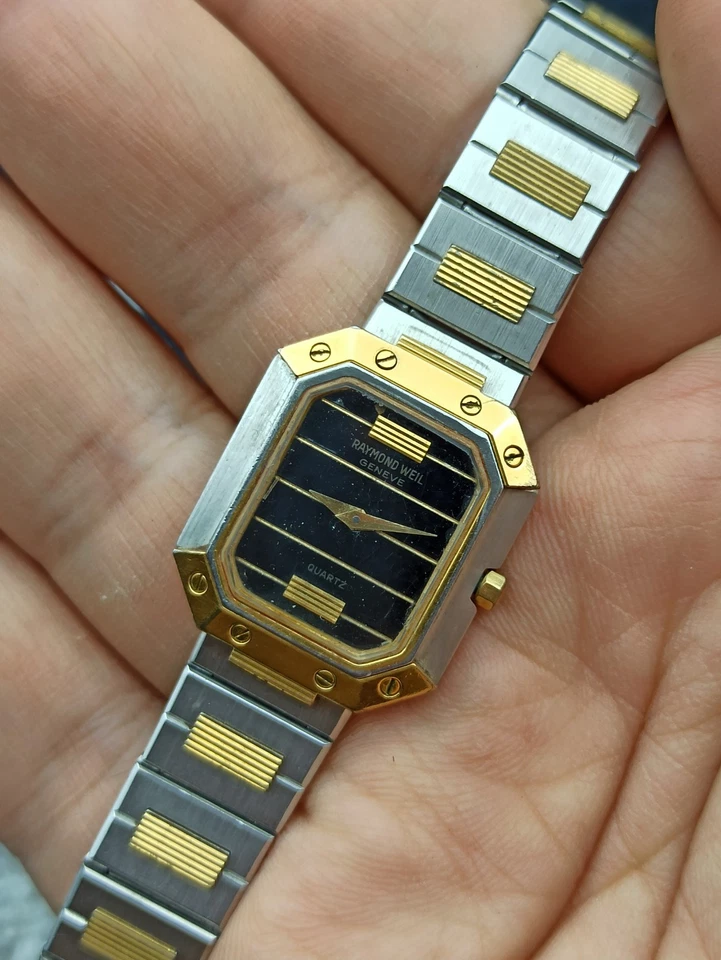 RELOJ ICÓNICO RAYMOND WIL DELGADO DOS TONOS HECHO EN SUIZA AÑOS 90 QAUARTZ Foto 3 de 4