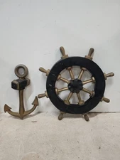 Vintage Aluminum Captain's Wheel And Anchor Maritine Nautical Painted