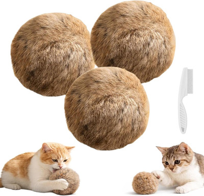 3PCS Rabbit Fur Ball Cat Toy, Soft Fluffy Cat Toy Ball, Furry Catnip Toy Ball fo
