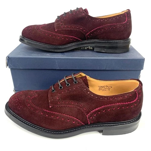 Tricker's Bourton Derby Brogue Shoes Mens Size 10.5 Berry Pink Suede Near New