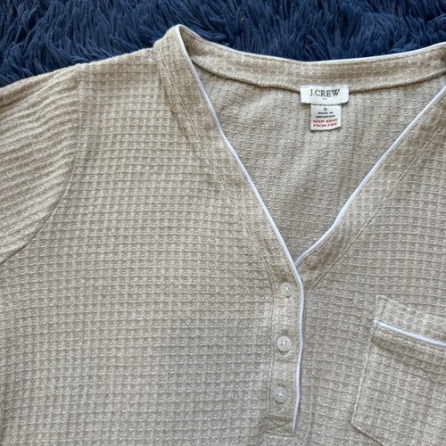 J.Crew Womens Pajama Dress Henley Waffle Thermal Knit  Pjs One Piece Cream Sz S - Picture 8 of 13