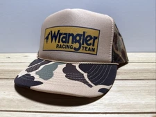 Vintage Wrangler Racing Team Hat Trucker Hat Camo SnapBack Hunting hat Unworn