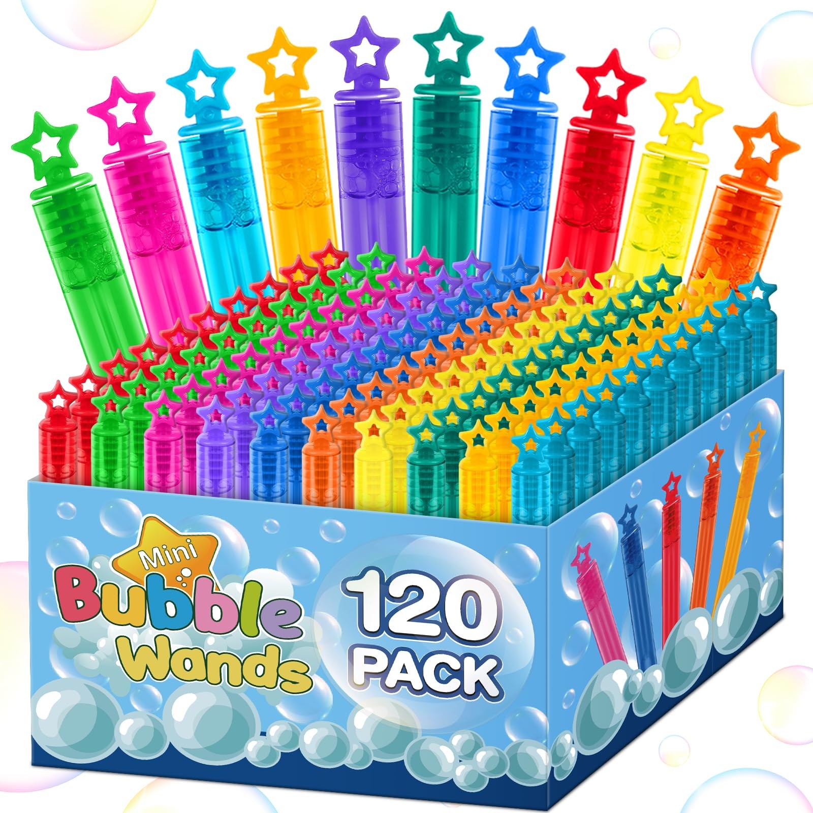 120-Piece Mini Bubble Wand Set in 6 Colors - Bulk Party Favors for Kids Birthday Events